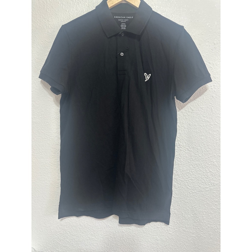 NWOT American Eagle Mens Slim Fit Super Soft Polo Shirt Black Short Sleeve M - Picture 1 of 4
